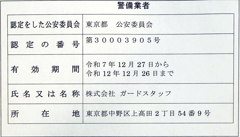 警備業認定の標識の画像